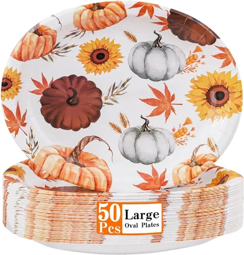 Vista 31 de WDF Paquete de 50 platos florales ovalados de papel, platos llanos desechables grandes de 10 x 12 pulgadas, platos desechables florales