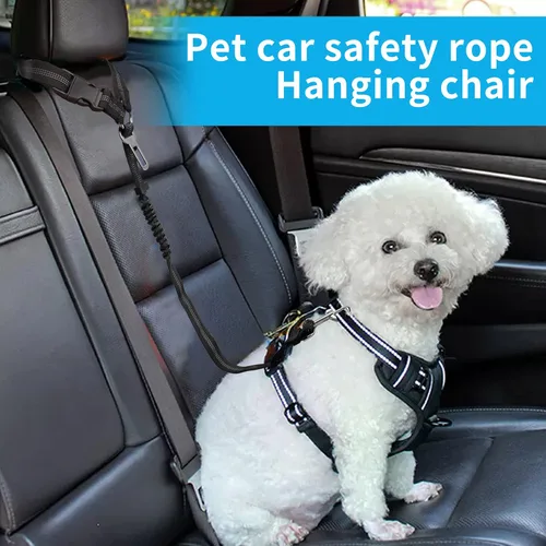 Vista 2 de YAOHDAO Arnés de cinturón de seguridad para perro para automóvil, sujeción ajustable con amortiguador elástico para reposacabezas para vehículo