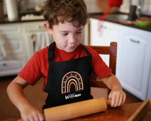 Vista 8 de Delantal con nombre personalizado para niños con sombrero de chef, delantal impermeable para cocinar, hornear, arte, pintura, regalo de cumpleaños