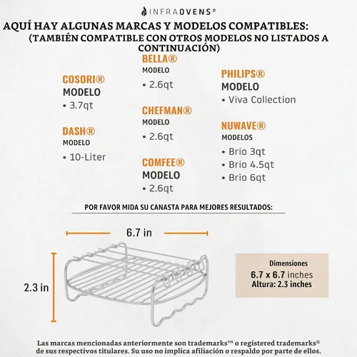 Vista 3 de Rejilla de brocheta para freidora de aire compatible con Cosori, Chefman, Philips y más, accesorios para freidora de aire Kabob de doble estante