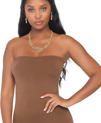 Vista 2 de BriLove Conjunto de collar y aretes colgantes de cristal austriaco para mujer
