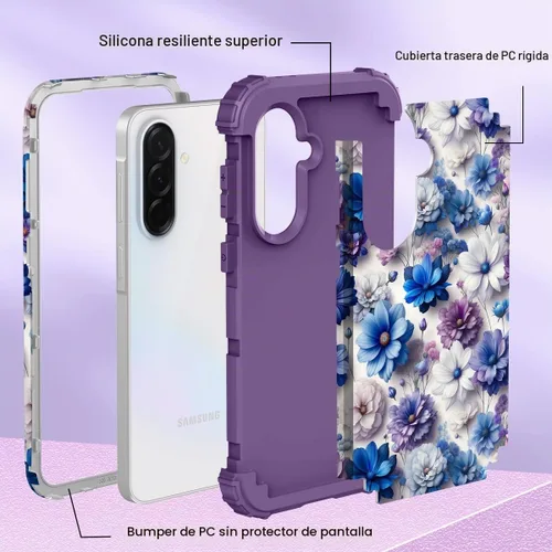 Vista 4 de Hocase Funda para Samsung Galaxy A37 5G, flores azules y moradas