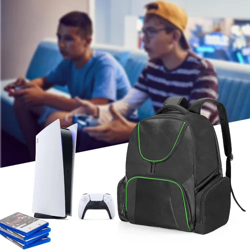 Vista 7 de CURMIO Gaming Console Backpack Compatible with PS5, PS4 and PS4 Pro, Travel Carrying Case with Pockets for Controller, Headset and Game Accessories
