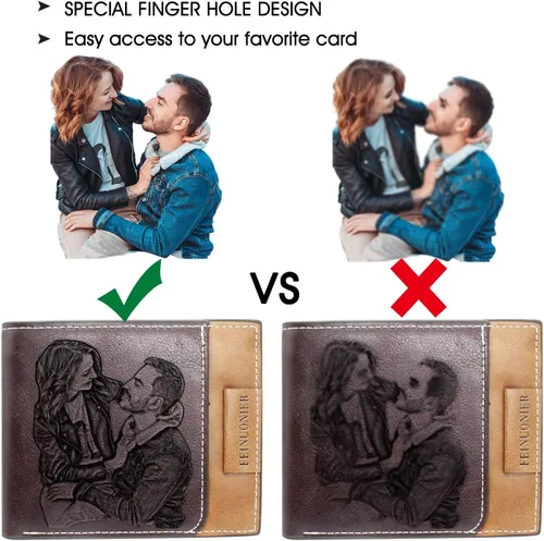 Vista 2 de Carteras grabadas personalizadas foto cuero cartera hombres,marido,papá,hijo,regalos personalizados, Estilo 3 - Rojo Marrón, Estándar
