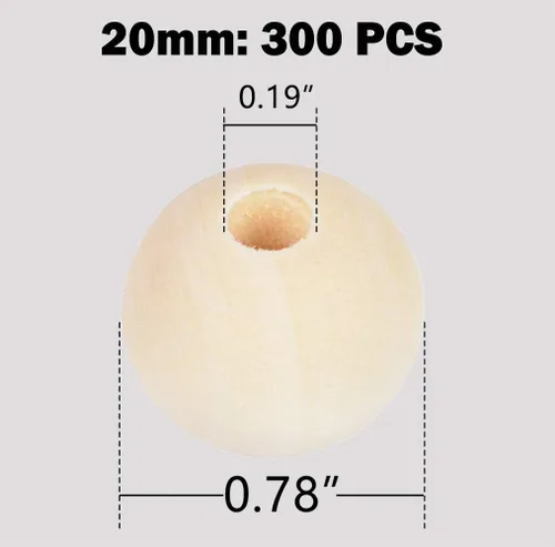 Vista 2 de 300 piezas de cuentas de madera de 20 mm, cuentas de madera natural sin pintar, cuentas de madera redondas sueltas, cuentas espaciadoras de madera