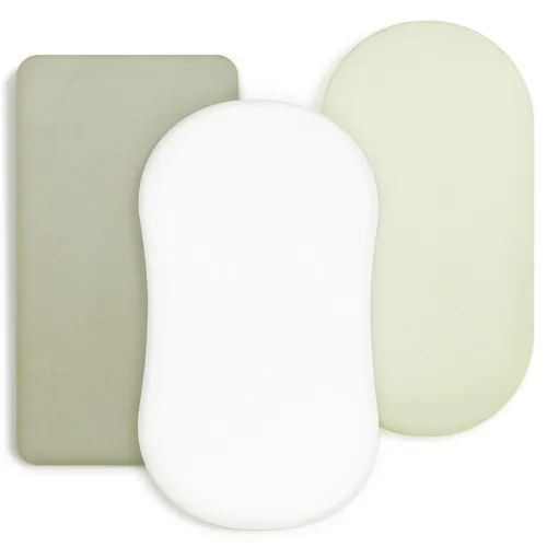 Vista 20 de Juego de sábanas bajeras elásticas ultra suaves 3 unidades, ajuste universal para moisés, cuna, cesta de moisés, colchón ovalado y rectangular