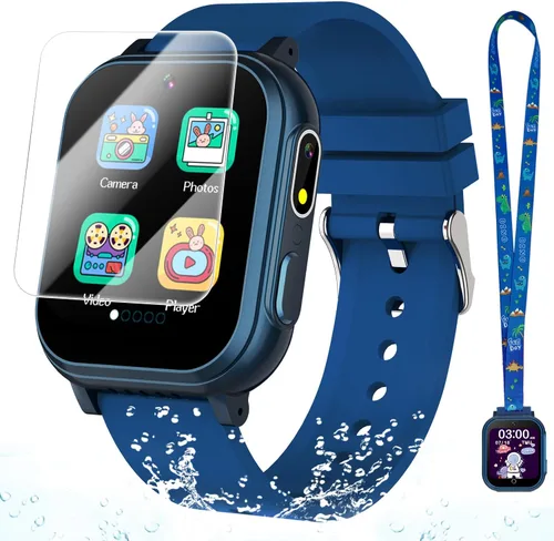 Vista 10 de Reloj inteligente impermeable para niños con 32 juegos, cámara dual, video, seguimiento de hábitos, reproductor de música, podómetro, protectores
