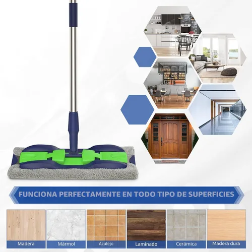 Vista 4 de Trapeadores de microfibra para limpieza de suelos: fregona plana con 4 almohadillas lavables 59" Adjustable Handle, 360° Rotating Head, Commercial