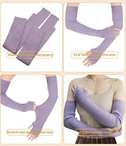 Vista 8 de Guantes cálidos de cachemira de brazo largo para mujer, guantes de invierno acogedores sin dedos, calentadores de brazos suaves, gran regalo