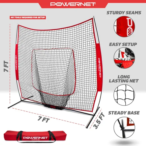 Vista 3 de PowerNet Baseball Softball Practice Net 7x7 with Baseball Accessories for Practice Pitching, Batting & Fielding, Ball Caddy, Weighted Baseballs, Tee