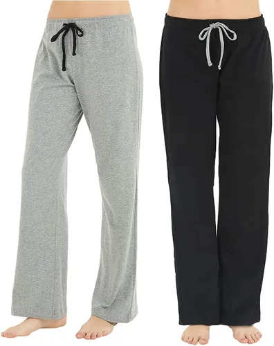Vista 7 de U2SKIIN Paquete de 2 pantalones de pijama para mujer, suaves, de algodón, cómodos, ligeros, para descansar, para dormir Negro/Gris Oscuro Mel.