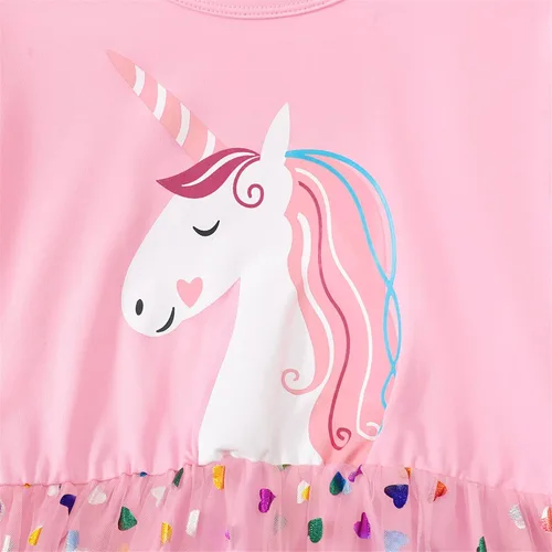 Vista 4 de Vestidos de verano casuales de manga corta con tutú de unicornio para niñas de 4 a 12 años