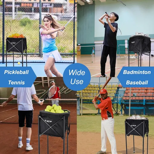 Vista 6 de Portable Pickleball & Tennis Ball Hopper with Wheels, Foldable Sports Balls Teaching Cart, Lightweight Softball Caddy, Large Capacity Baseball