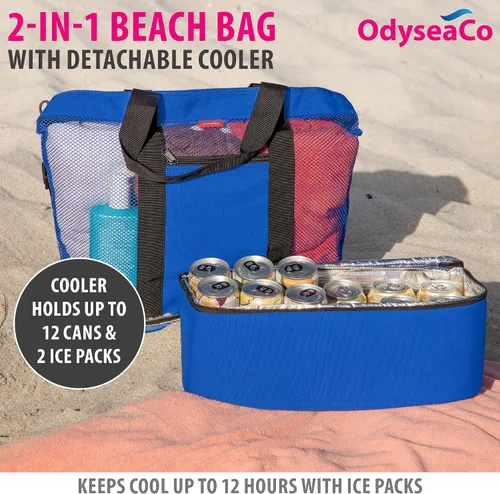 Vista 2 de Odyseaco Bolsa de playa impermeable con hielera Bolsas de playa para mujer Vacaciones Beach Essentials Bolsa de piscina y bolsa de playa de malla