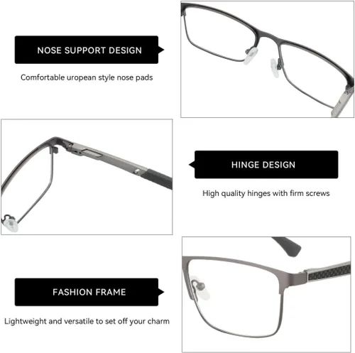 Vista 7 de ZENOTTIC Blue Light Reading Glasses for Men Computer Readers Trendy Square Metal Frame Anti Glare