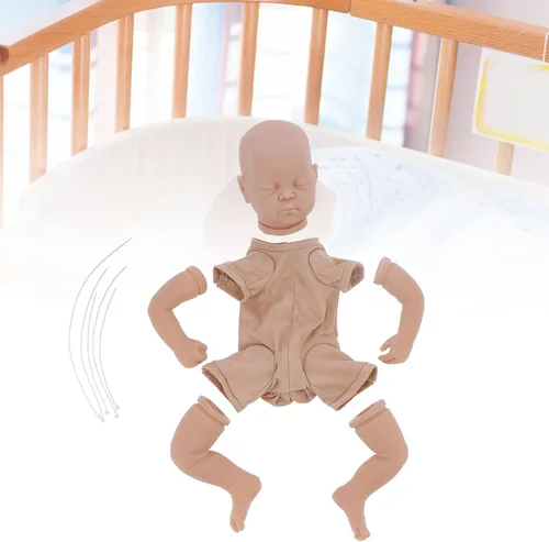 Vista 4 de Kit de 19 muñecas – Molde de muñeca bebé sin pintar con extremidades, cabeza, cuerpo de tela, ojos y accesorios