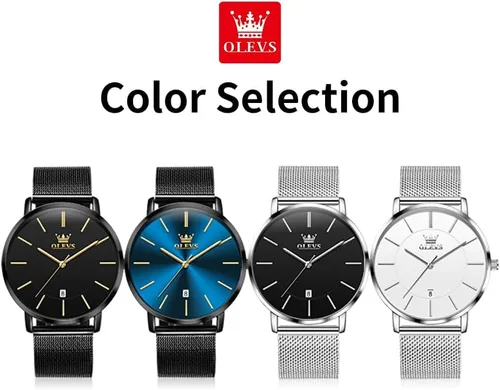 Vista 5 de OLEVS Mens Watches Minimalist Ultra Thin Fashion Casual Analog Quartz Date Watch Waterproof Slim Simple Big Face Dress Wrist Watch Leather Band for