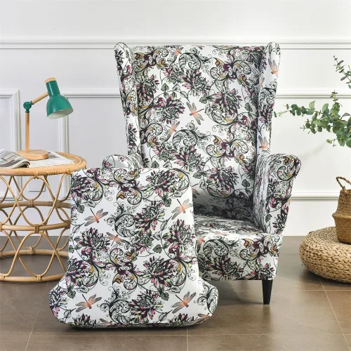 Vista 9 de Fundas para silla Wingback, 2 piezas, fundas elásticas elegantes para silla de ala con parte inferior elástica, protector de muebles para Hojas