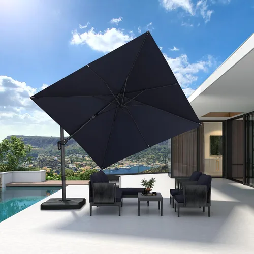 Vista 93 de PURPLE LEAF Sombrilla de patio de 8 pies para exteriores, sombrilla voladiza cuadrada de aluminio con rotación de 360 grados para jardín, terraza