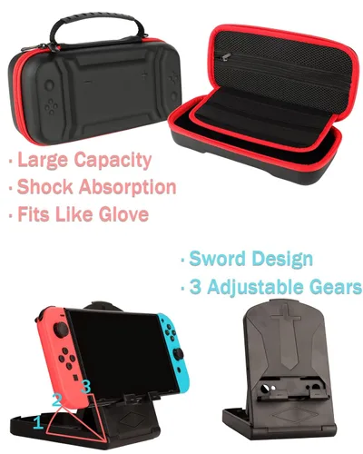 Vista 5 de Switch Accessories - Family Bundle Accessories for Nintendo Switch, Carry Case& Screen Protector,4 Pack Joy Con Grips and Steering Wheels, Case