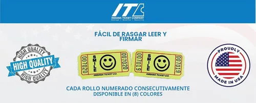 Vista 4 de INDIANA TICKET CO. Smile Paquete de 4 Rollos de Boletos - 2000 Cada Uno en Azul, Rojo, Amarillo y Verde (8000 Total) 1x2 para Admisión, Eventos A
