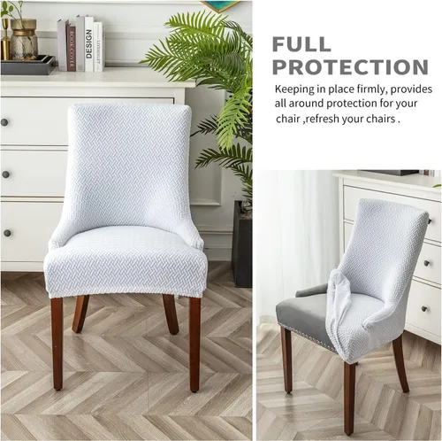 Vista 43 de Paquete de 2 fundas para silla lateral con respaldo de ala, fundas elásticas para sillas con respaldo geométrico rómbico, fundas para silla