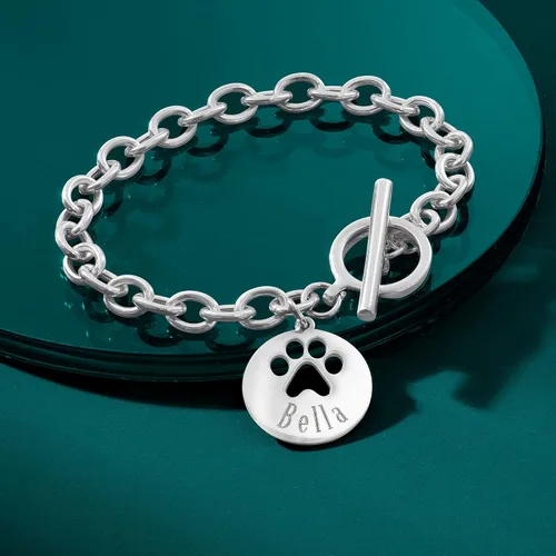 Vista 4 de Ross-Simons Sterling Silver Personalized Paw Print Cut-Out Charm Bracelet