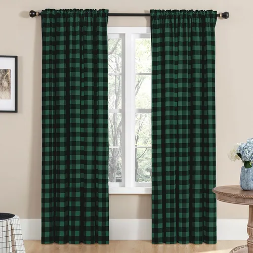 Vista 12 de Melodieux Buffalo - Cortinas a cuadros para sala de estar, dormitorio, estilo granja, estilo guingán, con textura de algodón, con bolsillo para Negro