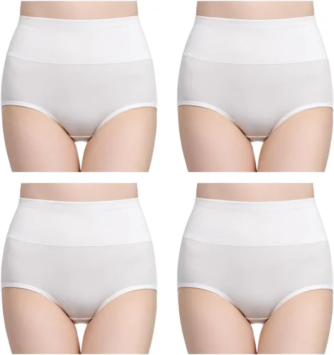 Vista 2 de wirarpa Ropa interior de algodón para mujer, de cintura alta, cobertura completa, paquete de 4 unidades (talla regular y grande)