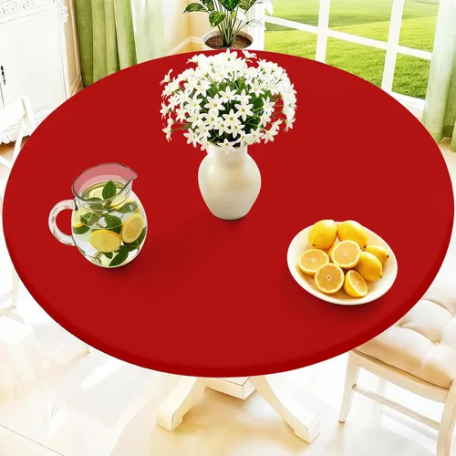Vista 21 de Moosfor Mantel redondo de elastano, elástico ajustable impermeable para mesas de 18 a 24 pulgadas, mantel de picnic elástico lavable para Azul