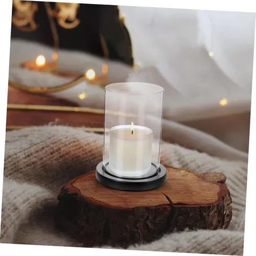 Vista 6 de Candelabro de cristal con base de madera transparente para chimenea, tubo de chimenea, soporte para velas, cilindro de vidrio, placa de vela