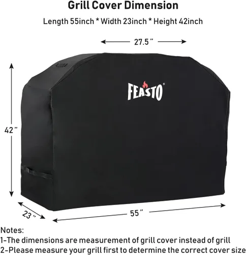 Vista 3 de Feasto Funda para parrilla de barbacoa, 55 pulgadas, resistente al agua, con correa de velcro ajustable, anti-UV, resistente a la decoloración, se