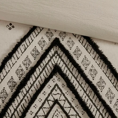 Vista 9 de Ink+Ivy Marta - Juego de edredón de lino y algodón, diseño bohemio moderno con acento de recorte, funda transpirable para todas las estaciones