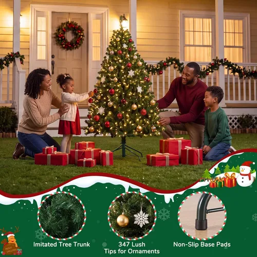 Vista 4 de 4.5 Ft Artificial Green Christmas Tree for Holiday Home Decor Classic Full hinged evergreen spruce tree with realistic flame-retardant branch tips