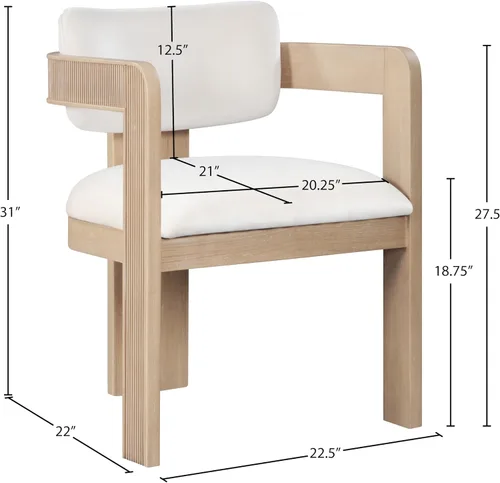 Vista 3 de Meridian Furniture 11094Cream-C Sacha Collection Silla de comedor Art Deco, terciopelo crema Ultra Luxe, terciopelo de 460 GSM, acabado natural