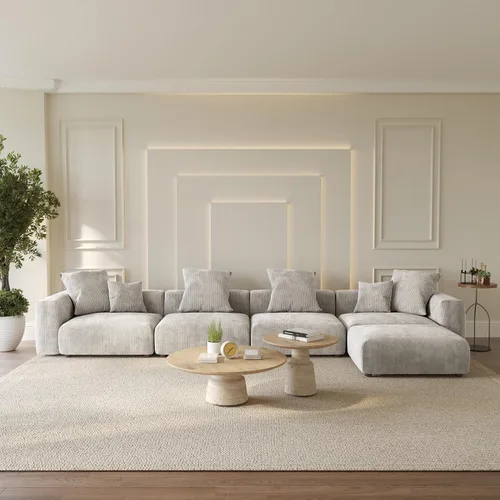 Vista 28 de WJShome Cloud Couch Sofá Seccional Modular, Sofá en Forma de L de 102 pulgadas con Otomana, Sofá de Pana Beige de 3 Asientos, Sofá Seccional
