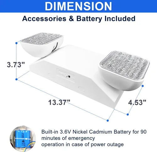 Vista 5 de Luz de emergencia LED con batería de respaldo, dos luces de salida de emergencia ajustables de cabeza cuadrada para fallos de energía del hogar