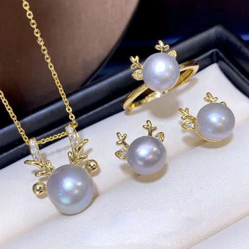 Vista 3 de Natural Pearl Jewelry Set for Women Mother Girls, Freshwater Cultured Pearl Set, Black White Blue Purple Pearl Butterfly Swan Gold plated Diamond