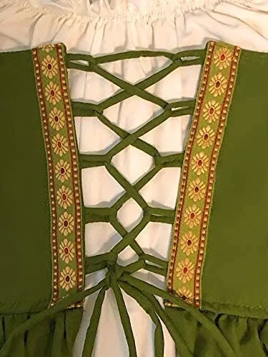 Vista 5 de Disfraz mítico renacentista medieval irlandés, juego de sobre vestido y camisa color crema, S M, Olivapétalos de pincel.