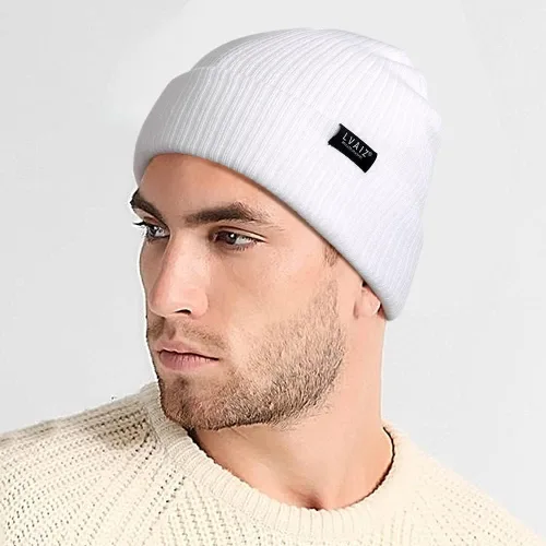 Vista 4 de Gorro de punto de invierno con puños para mujer gorro de reloj suave tejido clásico elástico cálido para hombre