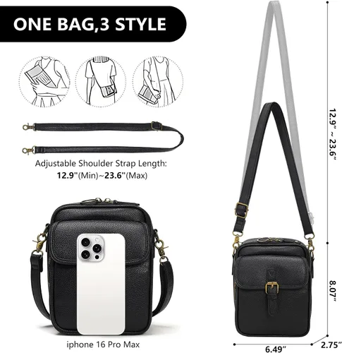 Vista 3 de Bolsos cruzados pequeños para mujeres de cuero vegano, carteras mensajero, monedero vintage antirrobo, bolsos de hombro con ranuras para tarjetas