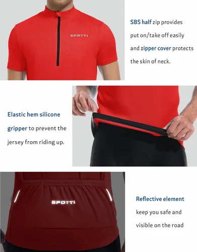 Vista 3 de Spotti Camiseta de ciclismo de manga corta con 3 bolsillos traseros, absorbe la humedad, transpirable, de secado rápido