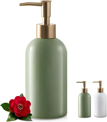 Vista 10 de Dispensador de jabón para platos recargable dorado para fregadero de cocina, botella dispensadora de jabón de manos para fregadero de encimera