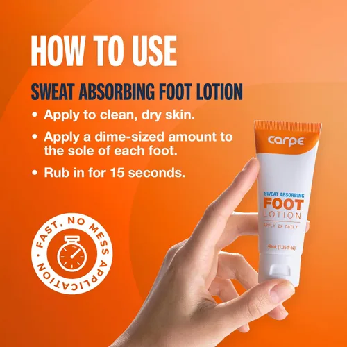 Vista 4 de Carpe Loción para pies absorbente de sudor con aplicador, una solución recomendada por dermatólogos para detener los pies sudorosos y malolientes