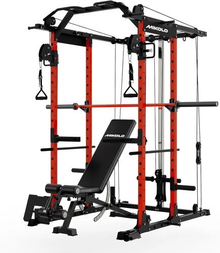Vista 16 de Mikolo Jaula de Potencia, Rack de Potencia con Sistema de Cruce de Cables, 1500LBS Rack para Sentadillas con Sistema de Jalón LAT, Jaula de Negro