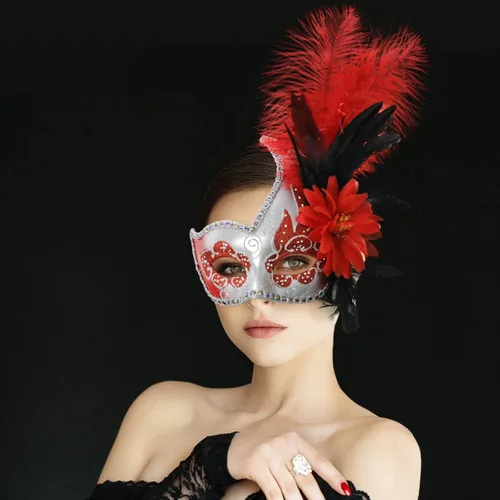 Vista 2 de Coddsmz Máscara de mascarada estilo veneciano con diamantes de imitación de cristal, vestido de princesa