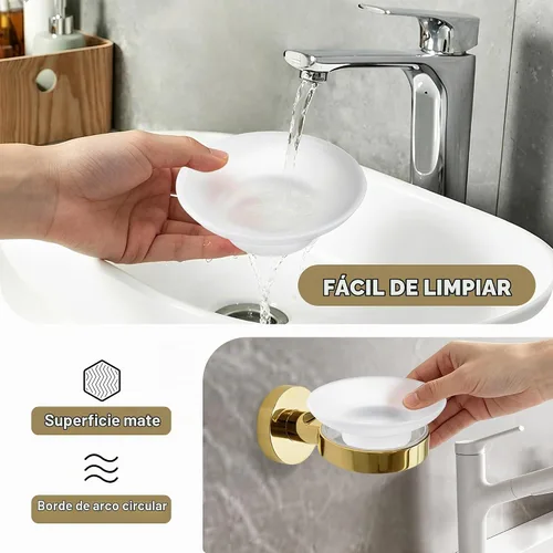 Vista 4 de Soporte de jabón de vidrio montado en la pared, organizador de jabonera, estante de jabón para baño, cocina y ducha, accesorio de baño moderno