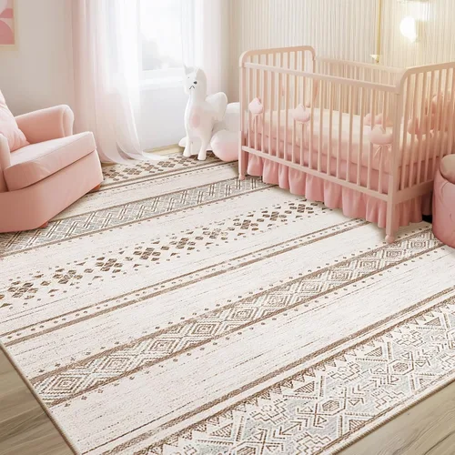 Vista 22 de BESTSWEETIE Alfombras de área de 2 x 3 pies para sala de estar, lavables, marroquíes, rústicas, geométricas neutrales, de pelo bajo