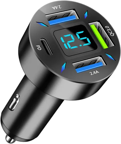 Vista 7 de Ankuee Cargador de coche USB de 4 puertos, carga súper rápida de 66 W con QC 3.0, PD 20 W y adaptador de cargador USB 2.4A, carga rápida con 2 pzas