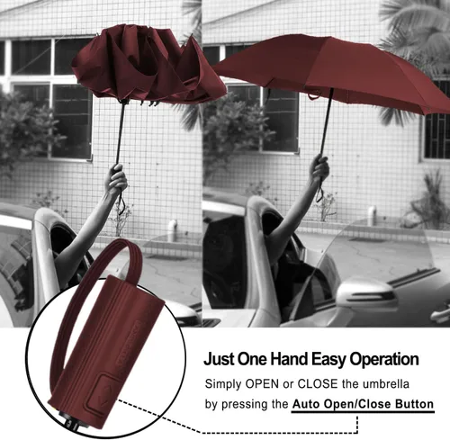Vista 5 de LANBRELLA Compact Reverse Folding Umbrella Auto Windproof Travel Umbrella